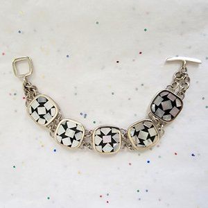 NEW REVERSIBLE MOP SHELL CONFETTI PIECES INLAY IN BLACK SHELL SILVER BRACELET